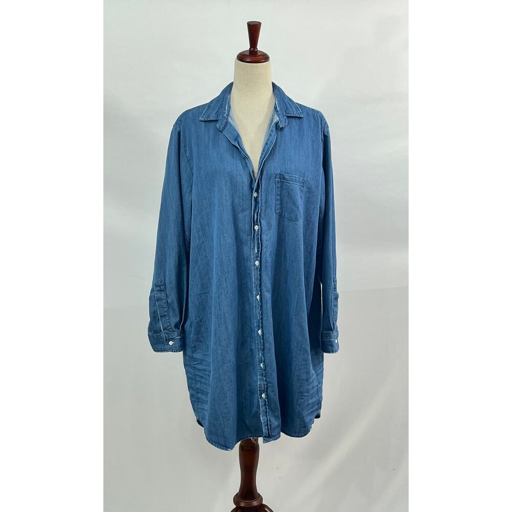 FRANK & EILEEN Sz XL Denim Mary Shirt Dress Stonewashed Vintage Tattered - Picture 7 of 9